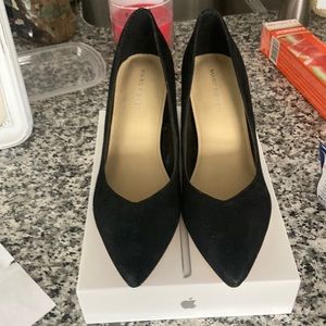 Marc Fisher Caitlin Black Suede Pointy Toe Pumps Slip On Size 81/2 Block Heel